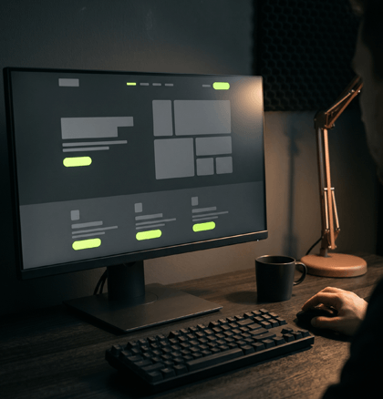 Wireframes de un sitio web en pantalla